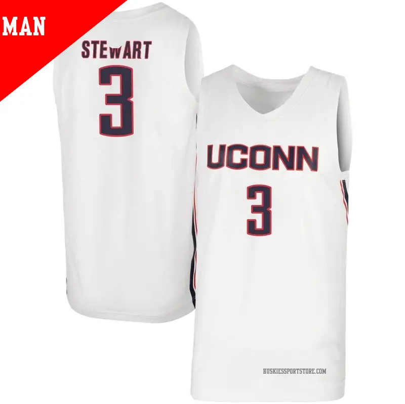 Men's #3 Jaylin Stewart UConn Huskies Replica White Basketball Jersey Men's #3 Jaylin Stewart UConn Huskies Replica White Basketball Jersey